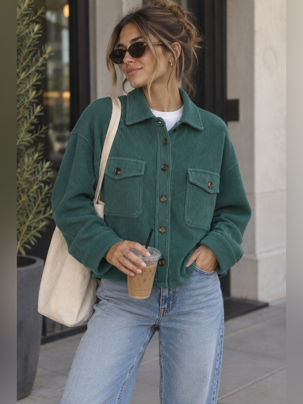 Thread & Supply Button-Front Utility Jacket in Teal Green